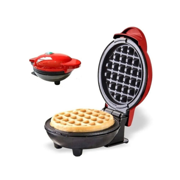 Wafflera eléctrica de fácil uso para preparar deliciosos waffles personales en tan solo 5 minutos.Diametro de 12 cm.,con tamaño ideal para guardala en cualquier lugar de la cocina. Cuenta con luz indicadora de estado de preparación.Su interior tiene placas antiadherentes que evitan que se peguen los alimentos.